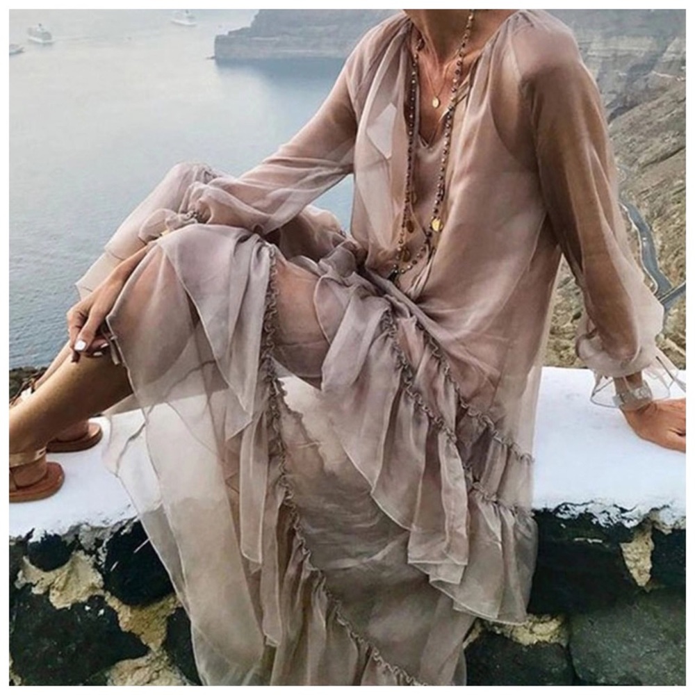 ❤️ The Lolah Sheer Ruffle Silk Dress - Picture 3 of 8